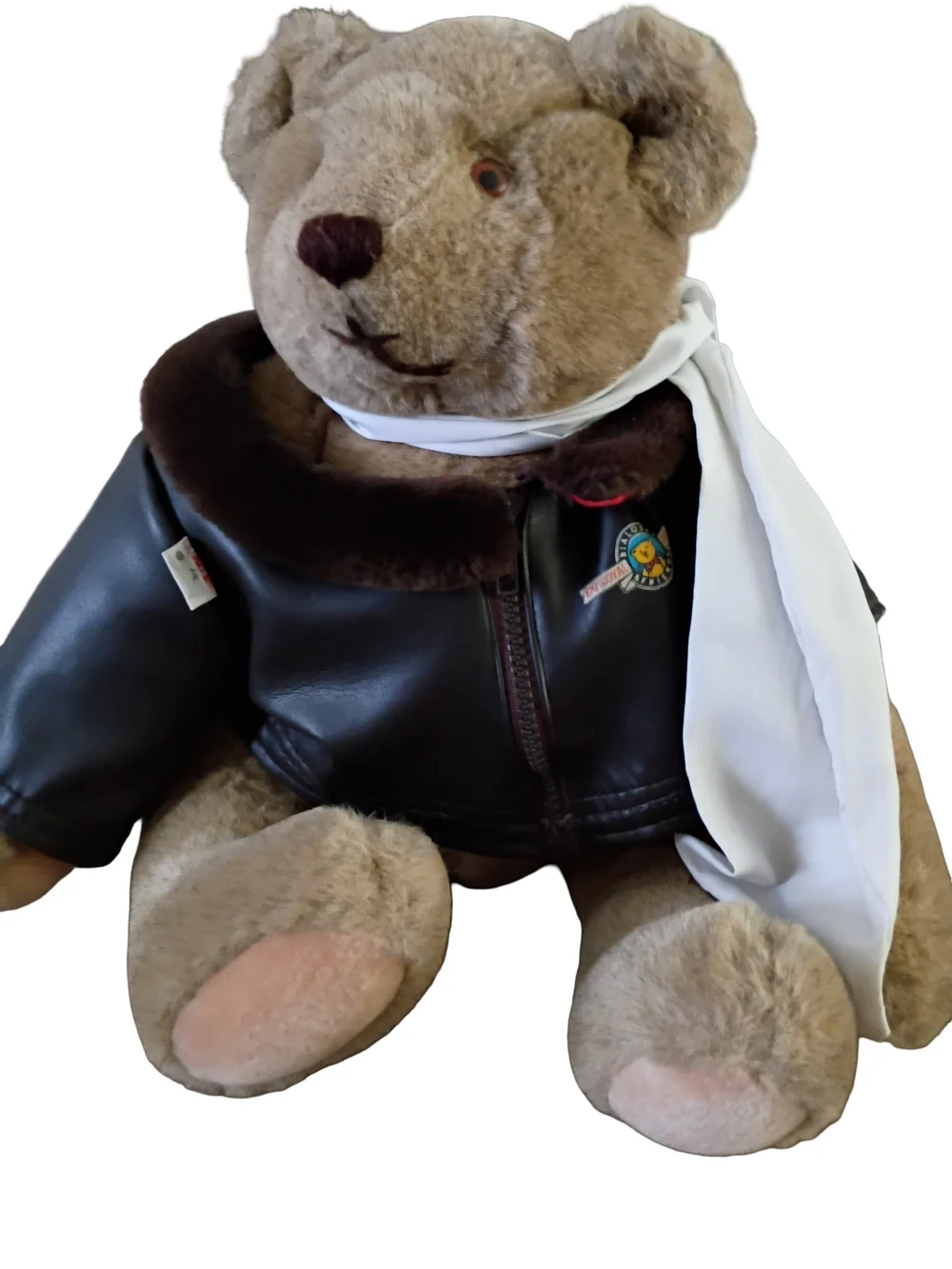 Gund Vintage 1982 Plush Pilot Bear in Brown with White Scarf